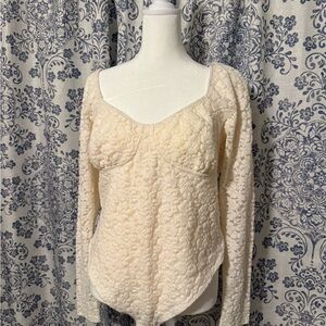 Wild Fable Cream Textured Long Sleeve Bodysuit